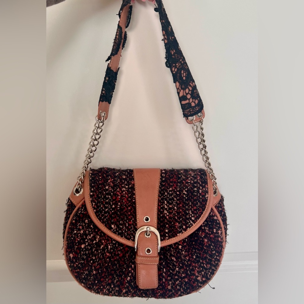 Fossil shoulder bag, Pink and black tweed